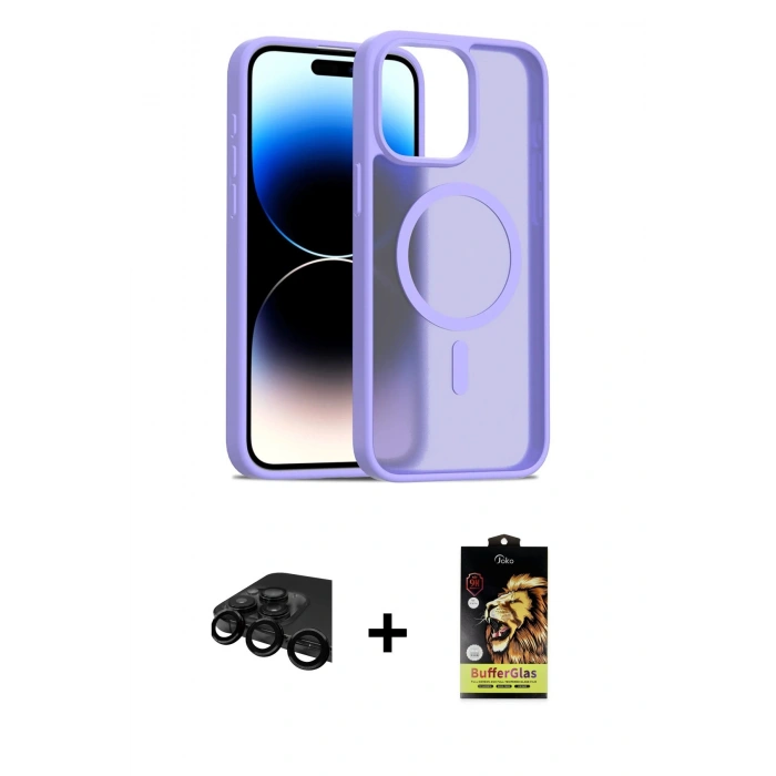 MARSİLYAN™- iPhone 15 Pro Max Kılıf Siluet Minimal Prime - Siyah Buffer Cam Ekran Koruyucu + Siyah Raze Metal Kamera Lens