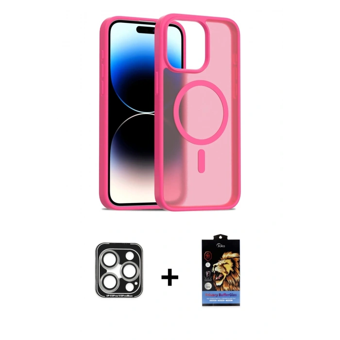 MARSİLYAN™- iPhone 15 Pro Max Kılıf Siluet Minimal Prime - Siyah Buffer Hayalet Cam Ekran Koruyucu + PVD Metal Kamera Lens - GS