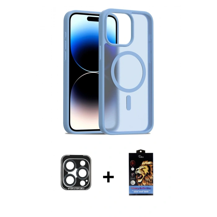 MARSİLYAN™- iPhone 15 Pro Max Kılıf Siluet Minimal Prime - Siyah Buffer Hayalet Cam Ekran Koruyucu + PVD Metal Kamera Lens - LT
