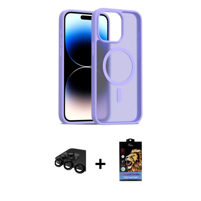 MARSİLYAN™- iPhone 15 Pro Max Kılıf Siluet Minimal Prime - Siyah Buffer Hayalet Cam Ekran Koruyucu + Raze Metal Kamera Lens - SH