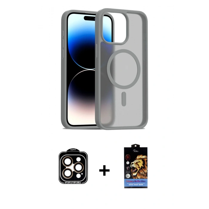 MARSİLYAN™- iPhone 15 Pro Max Kılıf Siluet Minimal Prime - Siyah Buffer Hayalet Cam Ekran Koruyucu + PVD Metal Kamera Lens - TU