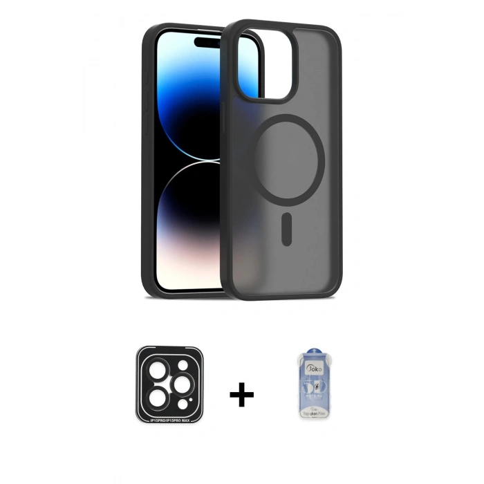MARSİLYAN™- iPhone 15 Pro Max Kılıf Siluet Minimal Prime - Siyah Joko Magic 5D Cam + PVD Metal Kamera Lens - SH