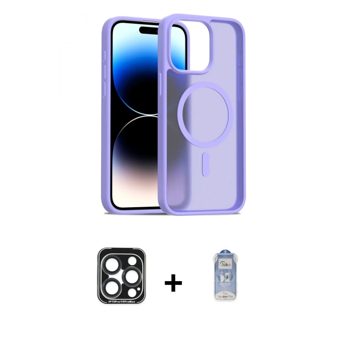 MARSİLYAN™- iPhone 15 Pro Max Kılıf Siluet Minimal Prime - Siyah Joko Magic 5D Cam + PVD Metal Kamera Lens - LT