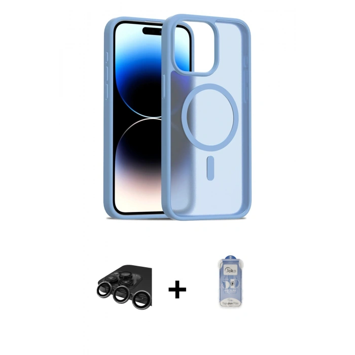 MARSİLYAN™- iPhone 15 Pro Max Kılıf Siluet Minimal Prime - Siyah Joko Magic 5D Cam + Raze Metal Kamera Lens - TMGI