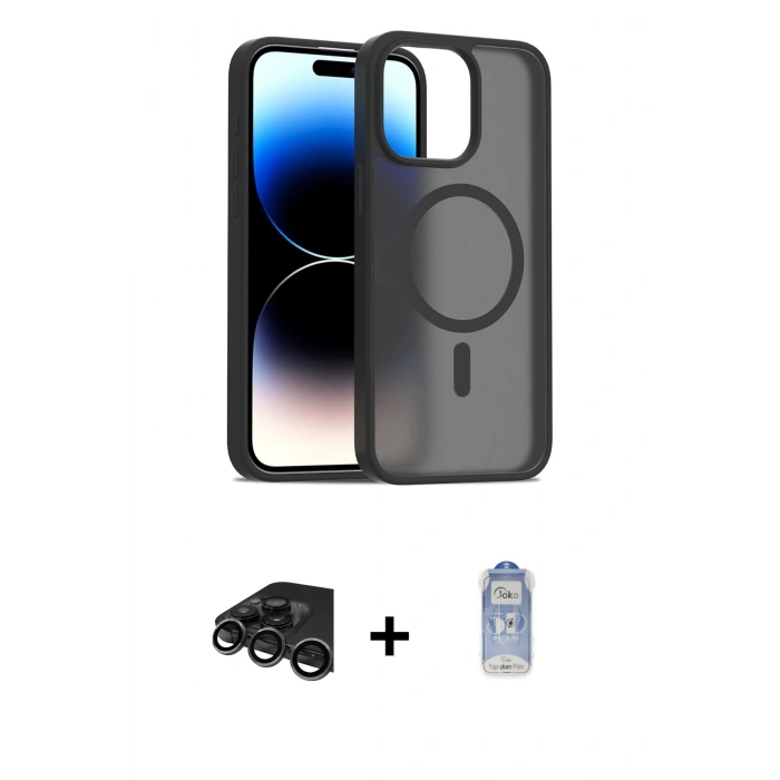 MARSİLYAN™- iPhone 15 Pro Max Kılıf Siluet Minimal Prime - Siyah Joko Magic 5D Cam + Raze Metal Kamera Lens - TMGI
