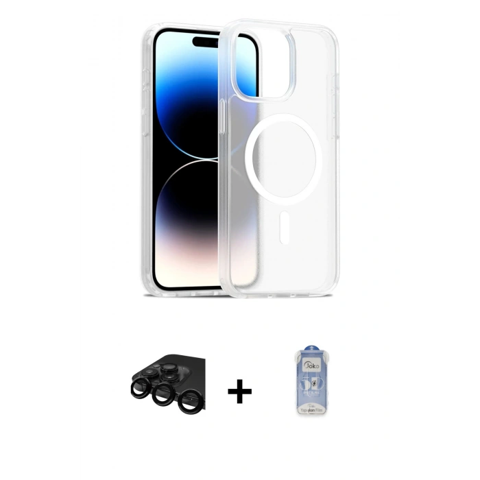 MARSİLYAN™- iPhone 15 Pro Max Kılıf Siluet Minimal Prime - Siyah Joko Magic 5D Cam + Raze Metal Kamera Lens - SH