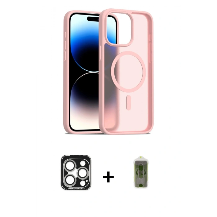 MARSİLYAN™- iPhone 15 Pro Max Kılıf Siluet Minimal Prime - Siyah Joko Magic 5D Hayalet Cam + PVD Metal Kamera Lens - GS