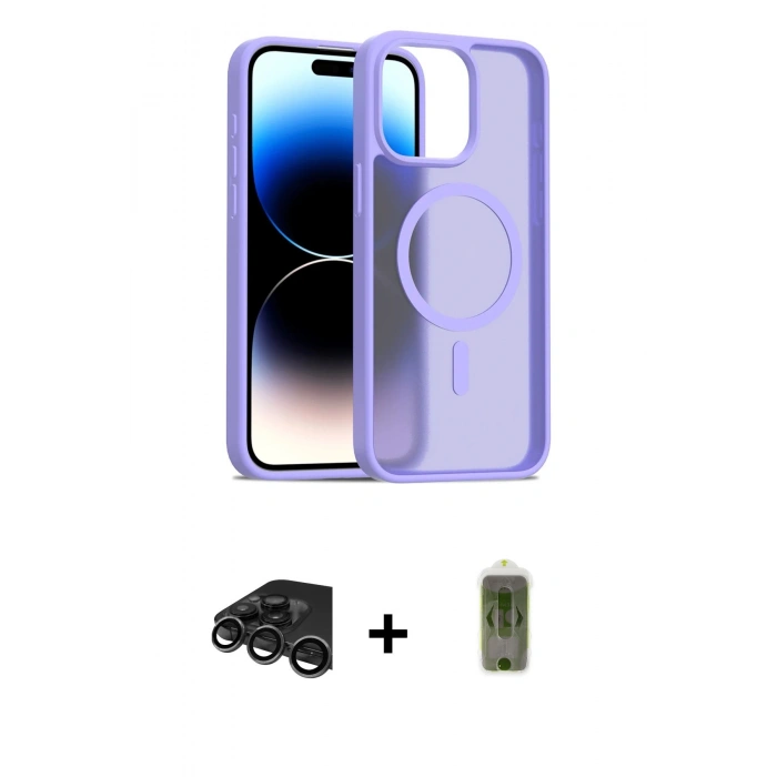 MARSİLYAN™- iPhone 15 Pro Max Kılıf Siluet Minimal Prime - Siyah Joko Magic 5D Hayalet Cam + Raze Metal Kamera Lens - TMGI