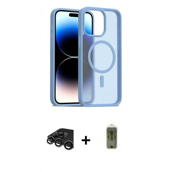 MARSİLYAN™- iPhone 15 Pro Max Kılıf Siluet Minimal Prime - Siyah Joko Magic 5D Hayalet Cam + Raze Metal Kamera Lens - TMGI