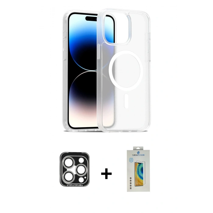 MARSİLYAN™- iPhone 15 Pro Max Kılıf Siluet Minimal Prime - Siyah Polymer Nano Ekran Koruyucu + PVD Metal Kamera Lens - GS