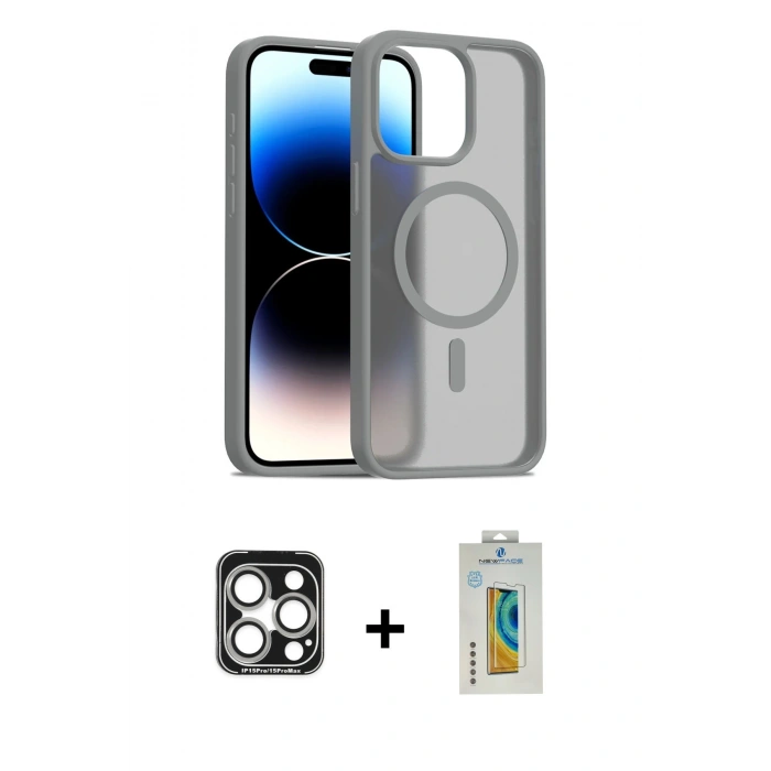 MARSİLYAN™- iPhone 15 Pro Max Kılıf Siluet Minimal Prime - Siyah Polymer Nano Ekran Koruyucu + PVD Metal Kamera Lens - GS