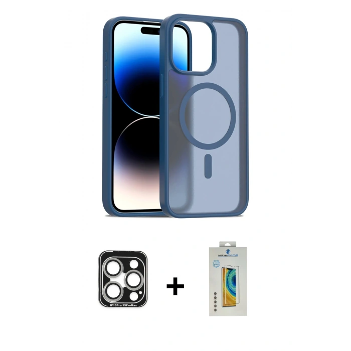 MARSİLYAN™- iPhone 15 Pro Max Kılıf Siluet Minimal Prime - Siyah Polymer Nano Ekran Koruyucu + PVD Metal Kamera Lens - GS
