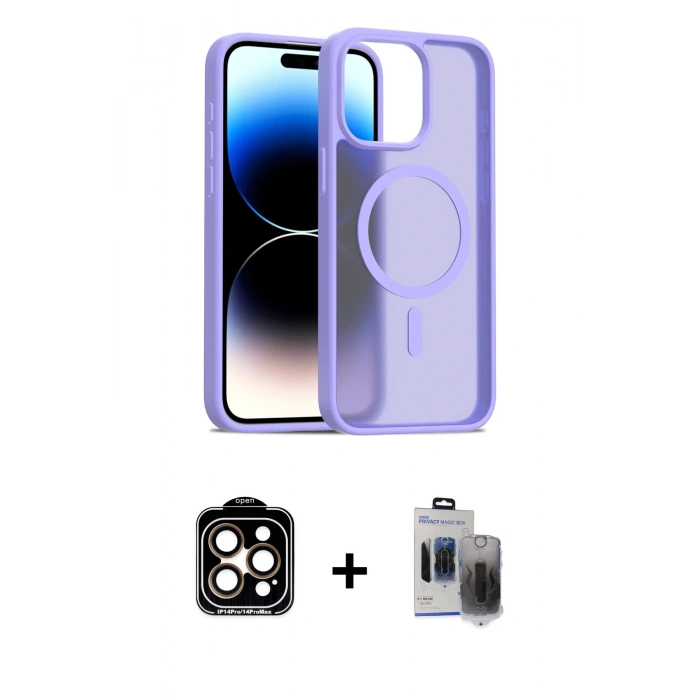 MARSİLYAN™- iPhone 15 Pro Max Kılıf Siluet Minimal Prime - Siyah Vanessa Magic Hayalet Cam + PVD Metal Kamera Lens - TU