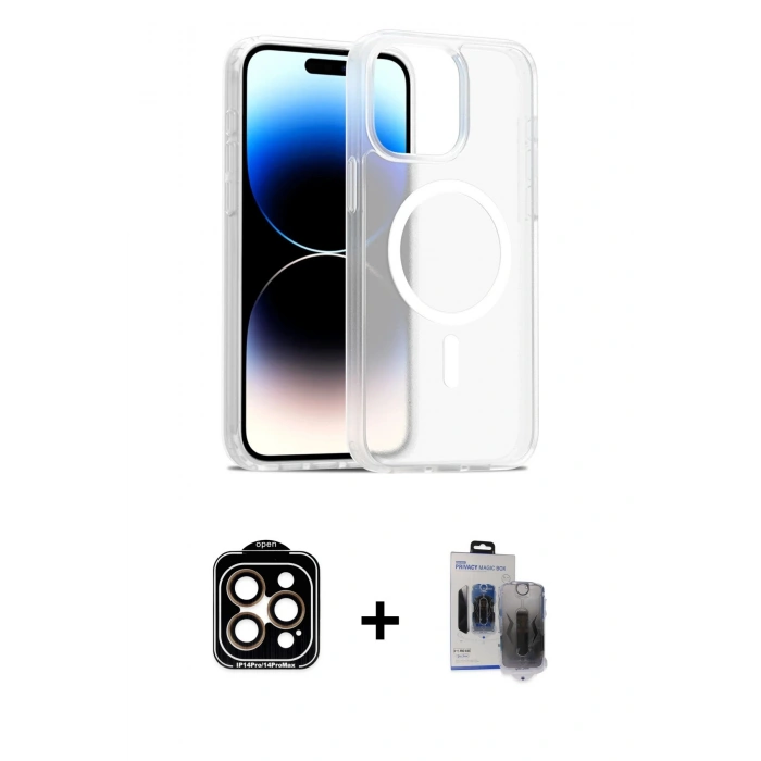 MARSİLYAN™- iPhone 15 Pro Max Kılıf Siluet Minimal Prime - Siyah Vanessa Magic Hayalet Cam + PVD Metal Kamera Lens - TU