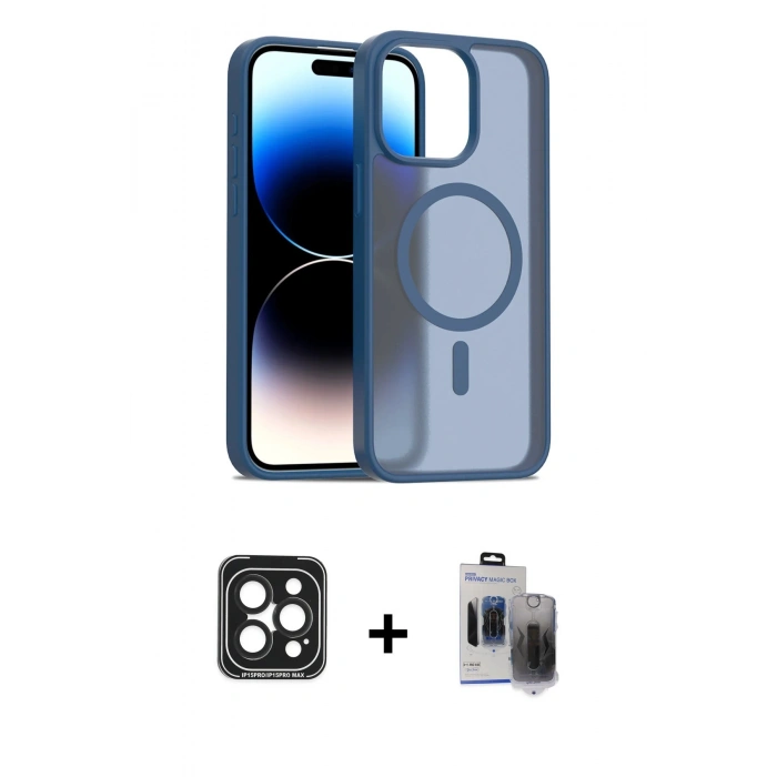 MARSİLYAN™- iPhone 15 Pro Max Kılıf Siluet Minimal Prime - Siyah Vanessa Magic Hayalet Cam + PVD Metal Kamera Lens - SH