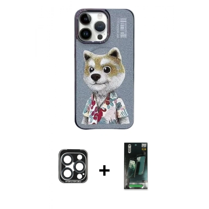 MARSİLYAN™- iPhone 15 Pro Max Kılıf Siluet Modern Özel Seri - Siyah 360 Mat Full Body Arka Koruyucu + Lacivert PVD Metal Kamera Lens