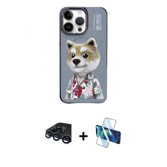 MARSİLYAN™- iPhone 15 Pro Max Kılıf Siluet Modern Özel Seri - Siyah 3D Antistatik Seramik Nano Ekran Koruyucu + Raze Metal Kamera Lens - LT