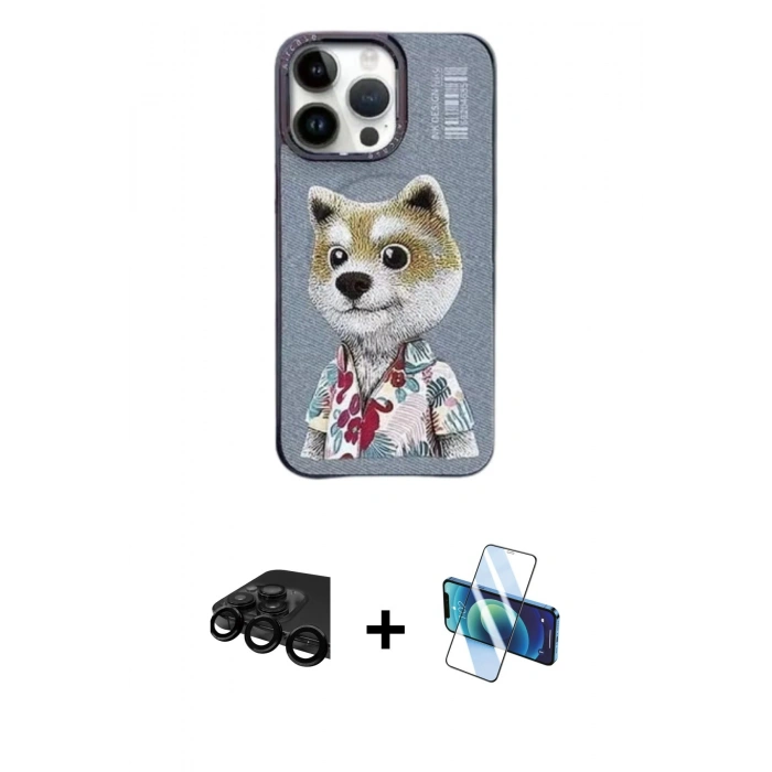MARSİLYAN™- iPhone 15 Pro Max Kılıf Siluet Modern Özel Seri - Siyah 3D Antistatik Seramik Nano Ekran Koruyucu + Raze Metal Kamera Lens - SH