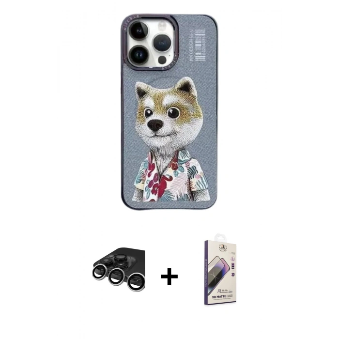 MARSİLYAN™- iPhone 15 Pro Max Kılıf Siluet Modern Özel Seri - Siyah Bilvis 3D Mat Cam Ekran Koruyucu + Raze Metal Kamera Lens - GS