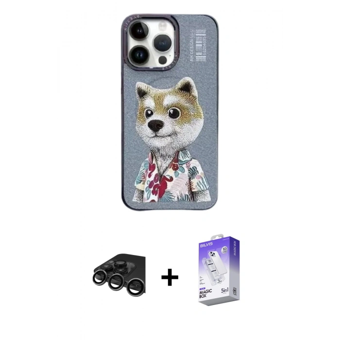 MARSİLYAN™- iPhone 15 Pro Max Kılıf Siluet Modern Özel Seri - Siyah Bilvis 5in1 3D Magic Cam Ekran Koruyucu + Raze Metal Kamera Lens - TMGI
