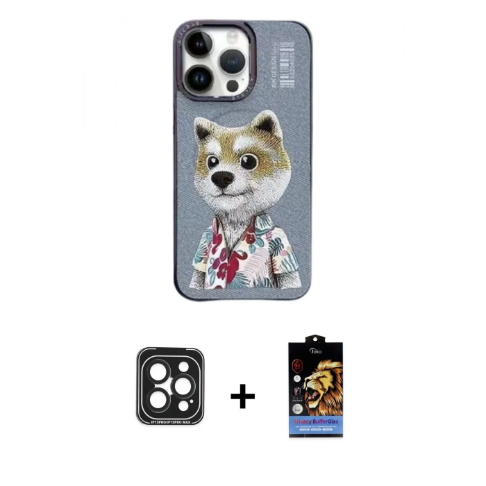 MARSİLYAN™- iPhone 15 Pro Max Kılıf Siluet Modern Özel Seri - Siyah Buffer Hayalet Cam Ekran Koruyucu + PVD Metal Kamera Lens - SH
