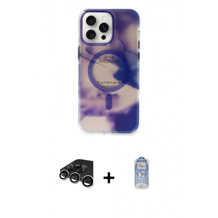 MARSİLYAN™- iPhone 15 Pro Max Kılıf Ufuk Doku Prime - Siyah Joko Magic 5D Cam + Raze Metal Kamera Lens - GS