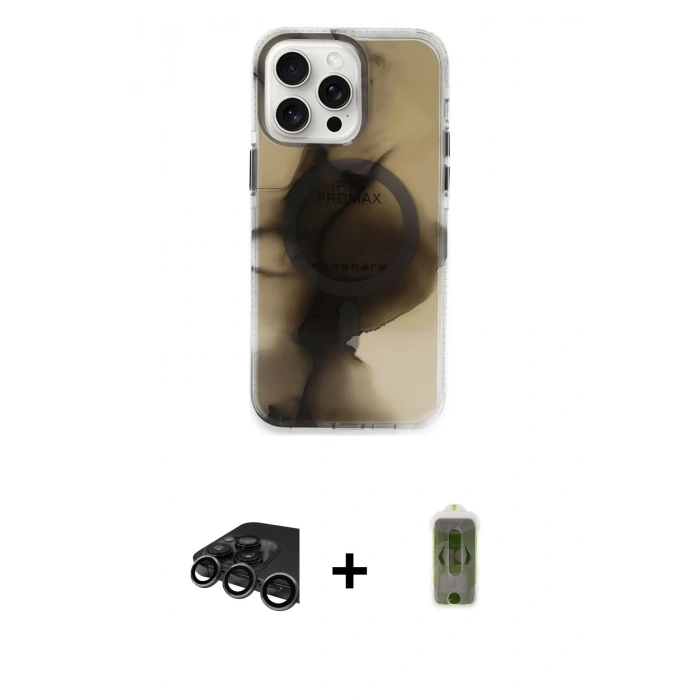MARSİLYAN™- iPhone 15 Pro Max Kılıf Ufuk Doku Prime - Siyah Joko Magic 5D Hayalet Cam + Raze Metal Kamera Lens - TMGI