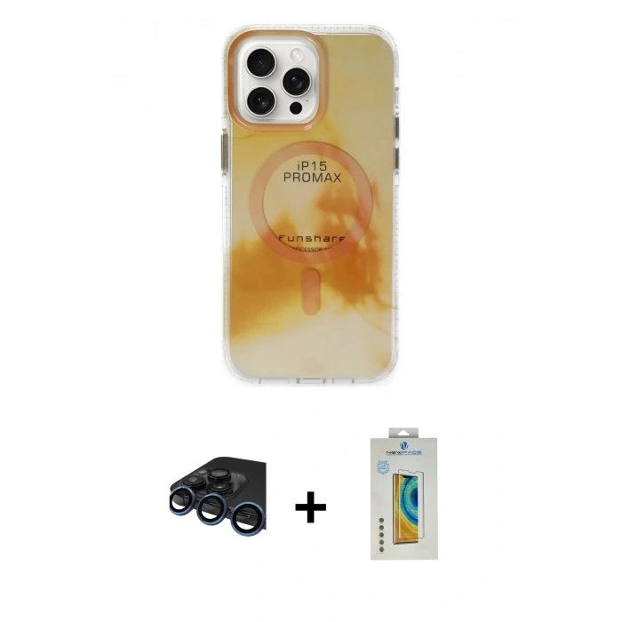 MARSİLYAN™- iPhone 15 Pro Max Kılıf Ufuk Doku Prime - Siyah Polymer Nano Ekran Koruyucu + Raze Metal Kamera Lens - LT