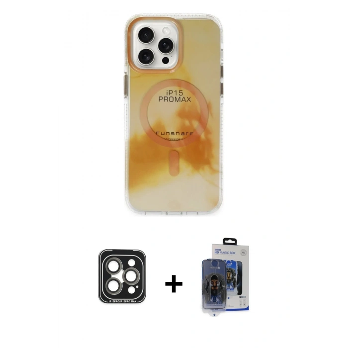 MARSİLYAN™- iPhone 15 Pro Max Kılıf Ufuk Doku Prime - Siyah Vanessa Magic Cam + PVD Metal Kamera Lens - GI