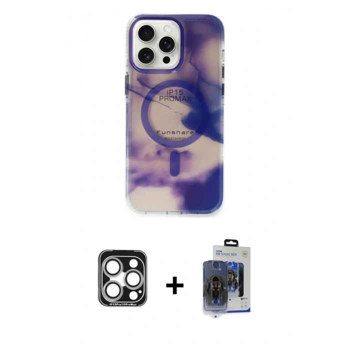 MARSİLYAN™- iPhone 15 Pro Max Kılıf Ufuk Doku Prime - Siyah Vanessa Magic Cam + PVD Metal Kamera Lens - GS