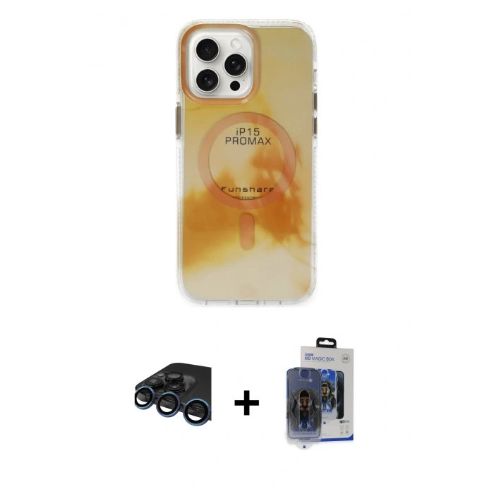 MARSİLYAN™- iPhone 15 Pro Max Kılıf Ufuk Doku Prime - Siyah Vanessa Magic Cam + Raze Metal Kamera Lens - LT