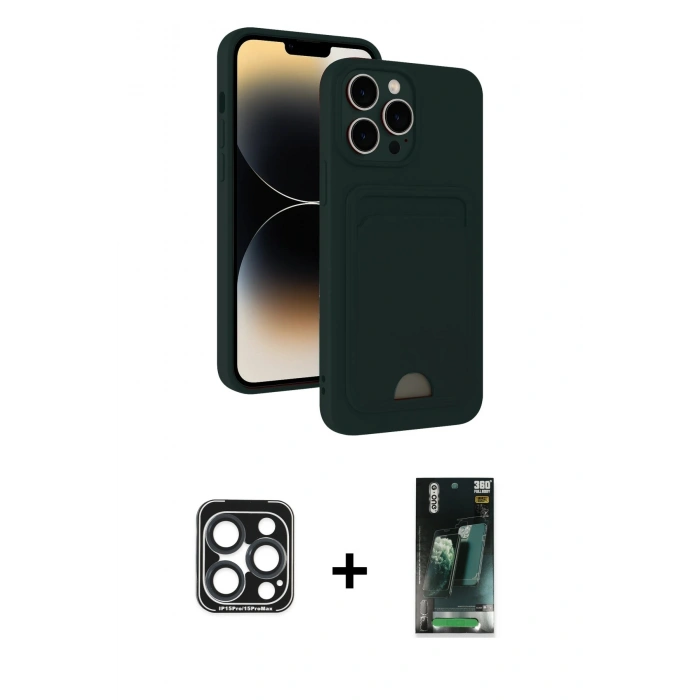 MARSİLYAN™- iPhone 15 Pro Max Kılıf Vadi Çizgi Prime - Şeffaf 360 Full Body Arka Koruyucu + PVD Metal Kamera Lens - LT