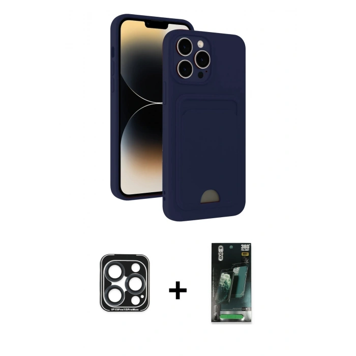 MARSİLYAN™- iPhone 15 Pro Max Kılıf Vadi Çizgi Prime - Şeffaf 360 Full Body Arka Koruyucu + PVD Metal Kamera Lens - LT