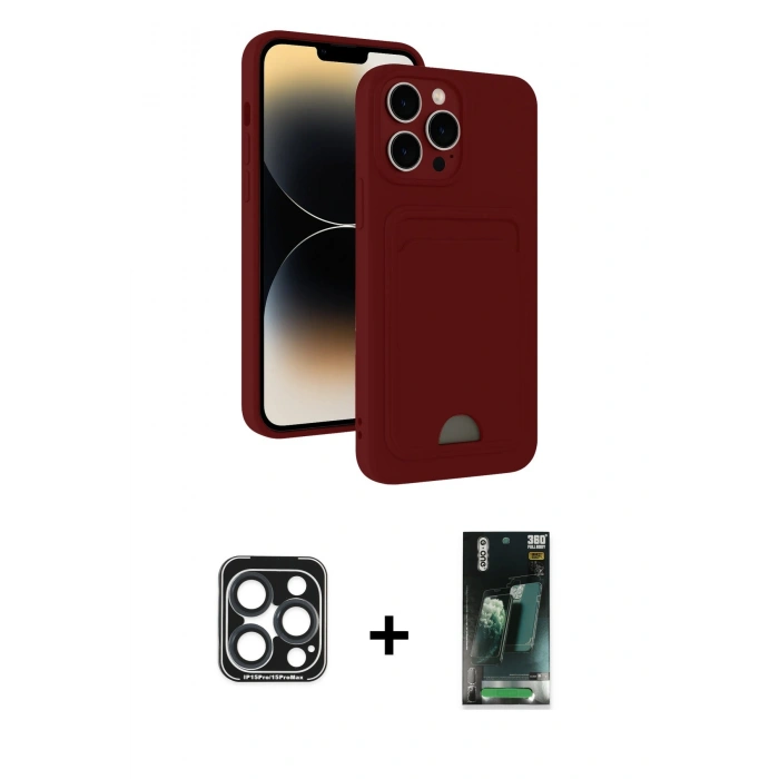 MARSİLYAN™- iPhone 15 Pro Max Kılıf Vadi Çizgi Prime - Şeffaf 360 Full Body Arka Koruyucu + PVD Metal Kamera Lens - LT