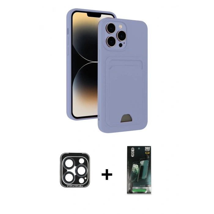 MARSİLYAN™- iPhone 15 Pro Max Kılıf Vadi Çizgi Prime - Şeffaf 360 Full Body Arka Koruyucu + PVD Metal Kamera Lens - LT