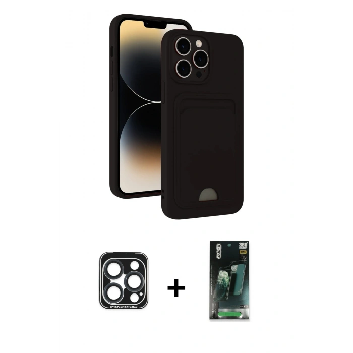 MARSİLYAN™- iPhone 15 Pro Max Kılıf Vadi Çizgi Prime - Şeffaf 360 Full Body Arka Koruyucu + PVD Metal Kamera Lens - LT