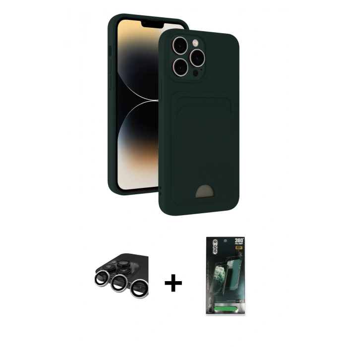 MARSİLYAN™- iPhone 15 Pro Max Kılıf Vadi Çizgi Prime - Şeffaf 360 Full Body Arka Koruyucu + Raze Metal Kamera Lens - GS