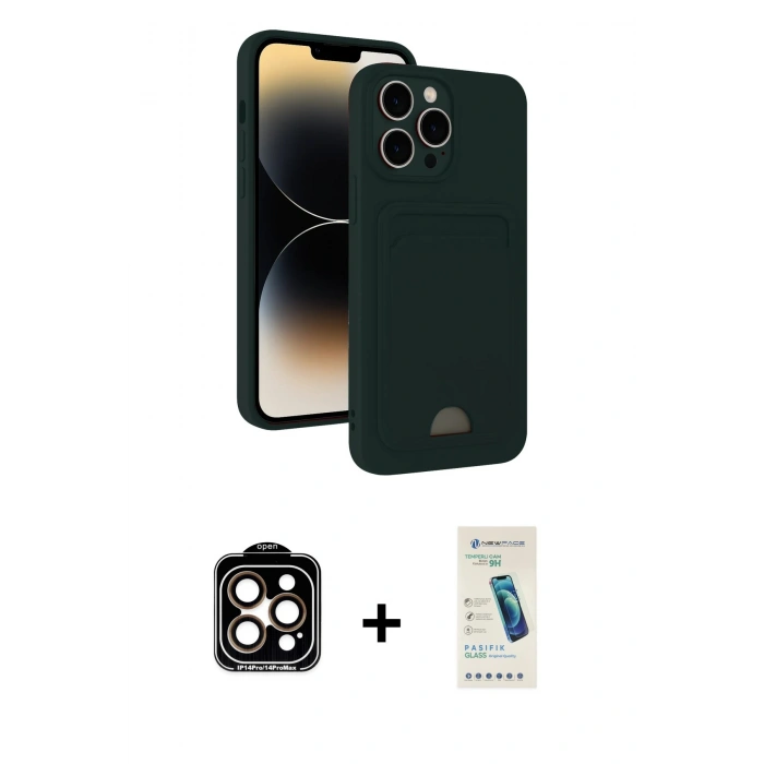 MARSİLYAN™- iPhone 15 Pro Max Kılıf Vadi Çizgi Prime - Şeffaf Pasifik Cam Ekran Koruyucu + PVD Metal Kamera Lens - TU