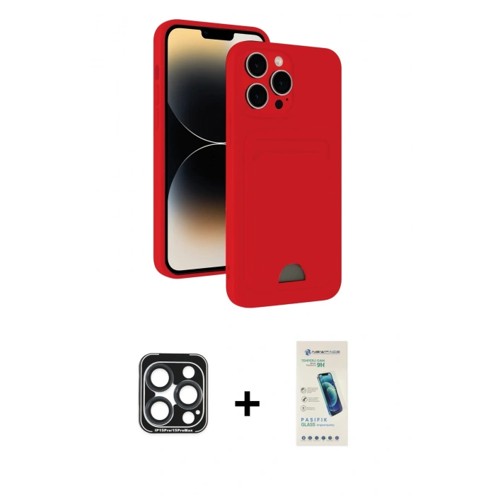 MARSİLYAN™- iPhone 15 Pro Max Kılıf Vadi Çizgi Prime - Şeffaf Pasifik Cam Ekran Koruyucu + PVD Metal Kamera Lens - LT