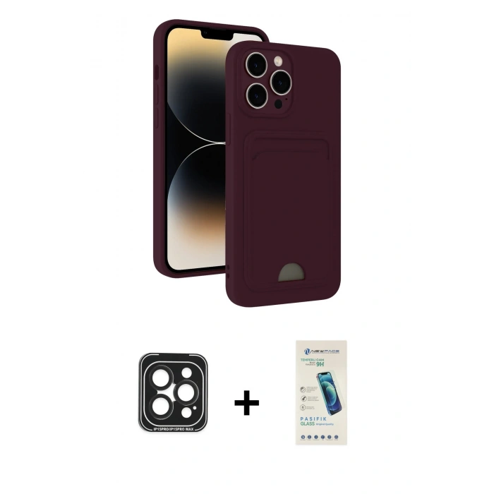 MARSİLYAN™- iPhone 15 Pro Max Kılıf Vadi Çizgi Prime - Şeffaf Pasifik Cam Ekran Koruyucu + PVD Metal Kamera Lens - SH