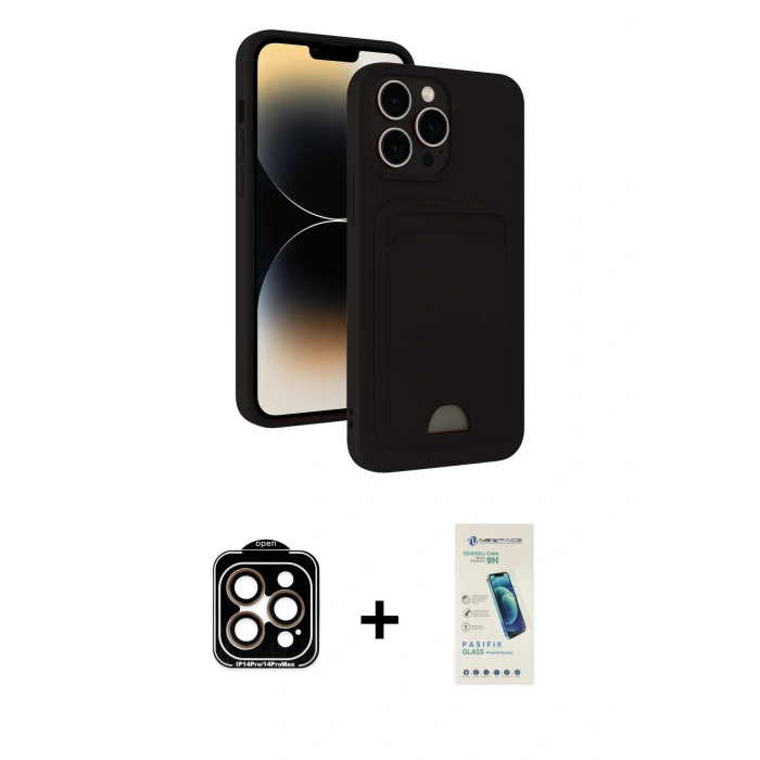 MARSİLYAN™- iPhone 15 Pro Max Kılıf Vadi Çizgi Prime - Şeffaf Pasifik Cam Ekran Koruyucu + PVD Metal Kamera Lens - TU