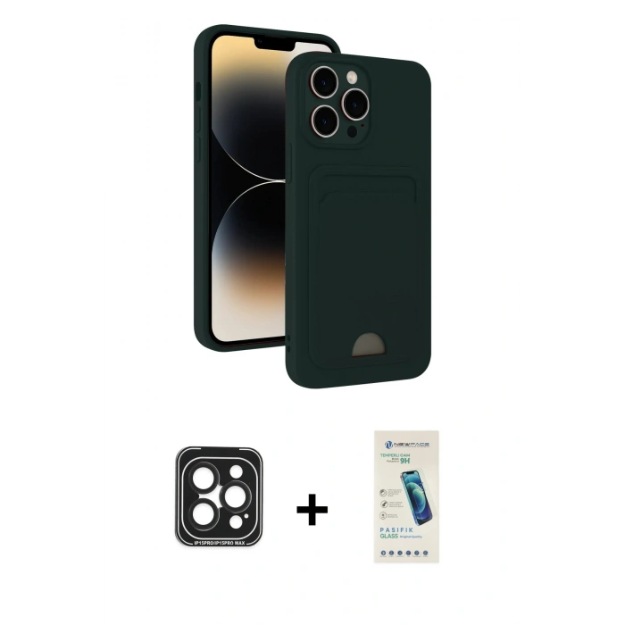 MARSİLYAN™- iPhone 15 Pro Max Kılıf Vadi Çizgi Prime - Şeffaf Pasifik Cam Ekran Koruyucu + PVD Metal Kamera Lens - SH