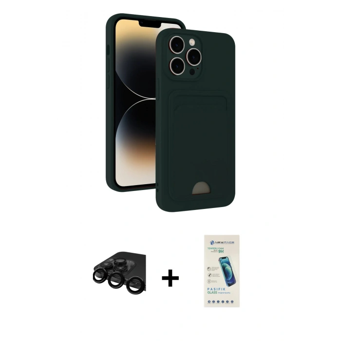 MARSİLYAN™- iPhone 15 Pro Max Kılıf Vadi Çizgi Prime - Şeffaf Pasifik Cam Ekran Koruyucu + Raze Metal Kamera Lens - SH
