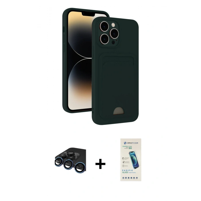 MARSİLYAN™- iPhone 15 Pro Max Kılıf Vadi Çizgi Prime - Şeffaf Pasifik Cam Ekran Koruyucu + Raze Metal Kamera Lens - LT