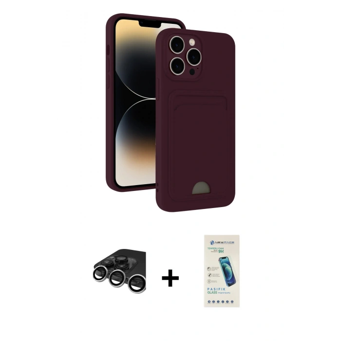 MARSİLYAN™- iPhone 15 Pro Max Kılıf Vadi Çizgi Prime - Şeffaf Pasifik Cam Ekran Koruyucu + Raze Metal Kamera Lens - GS