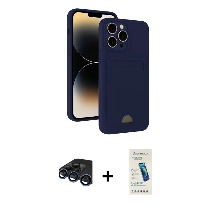 MARSİLYAN™- iPhone 15 Pro Max Kılıf Vadi Çizgi Prime - Şeffaf Pasifik Cam Ekran Koruyucu + Raze Metal Kamera Lens - LT