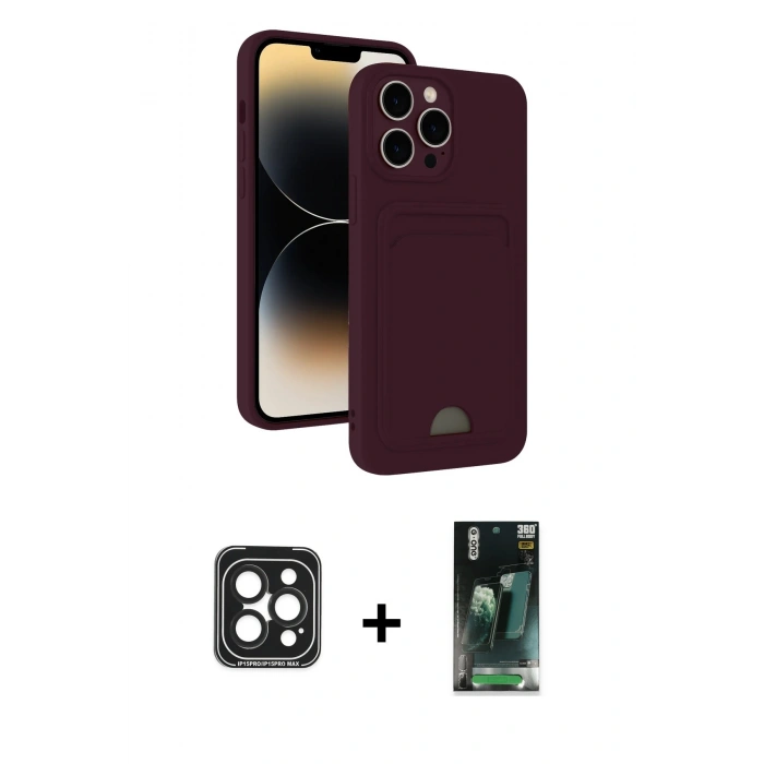 MARSİLYAN™- iPhone 15 Pro Max Kılıf Vadi Çizgi Prime - Siyah 360 Mat Full Body Arka Koruyucu + PVD Metal Kamera Lens - SH