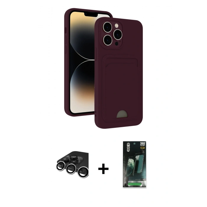 MARSİLYAN™- iPhone 15 Pro Max Kılıf Vadi Çizgi Prime - Siyah 360 Mat Full Body Arka Koruyucu + Raze Metal Kamera Lens - GS