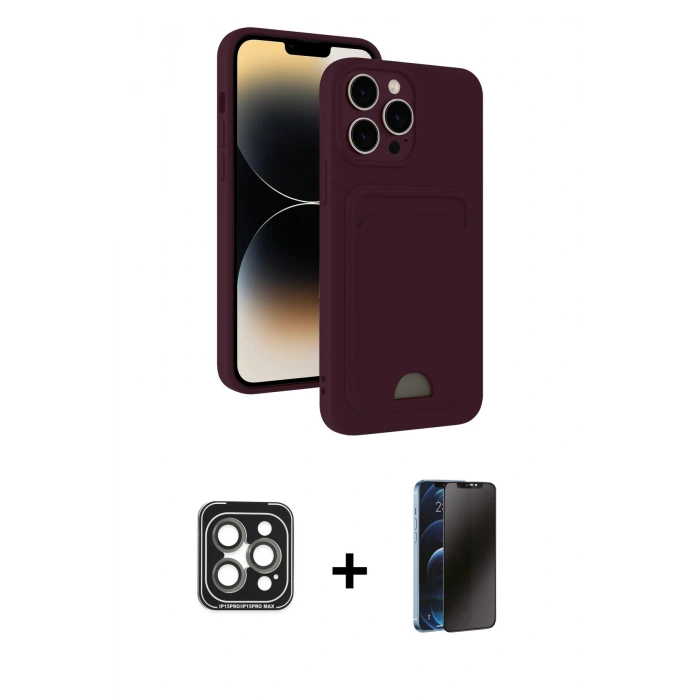 MARSİLYAN™- iPhone 15 Pro Max Kılıf Vadi Çizgi Prime - Siyah 3D Antistatik Hayalet Cam Ekran Koruyucu + PVD Metal Kamera Lens - GI