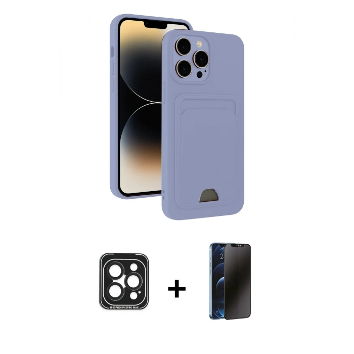MARSİLYAN™- iPhone 15 Pro Max Kılıf Vadi Çizgi Prime - Siyah 3D Antistatik Hayalet Cam Ekran Koruyucu + PVD Metal Kamera Lens - SH